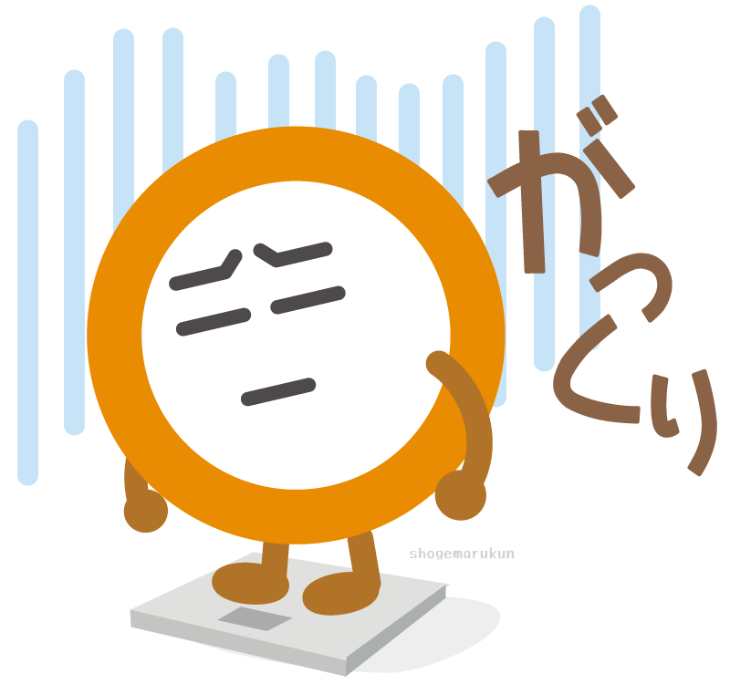 体重計にのってガックリしている